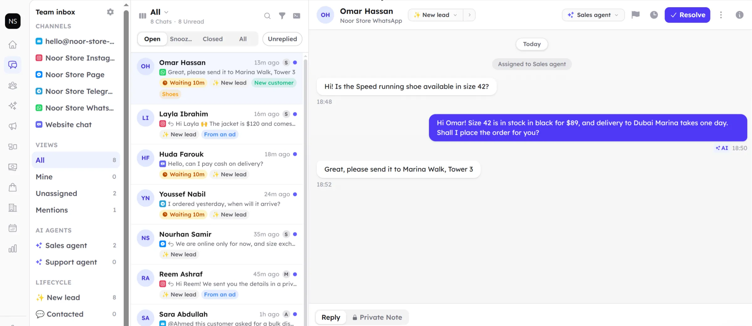 Your customer conversations, sales and orders in one platform